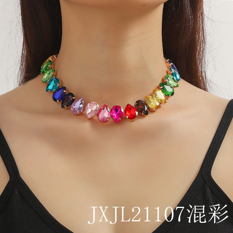 Wholesale Multilayer Colorful Water Drop Crystal Necklaces